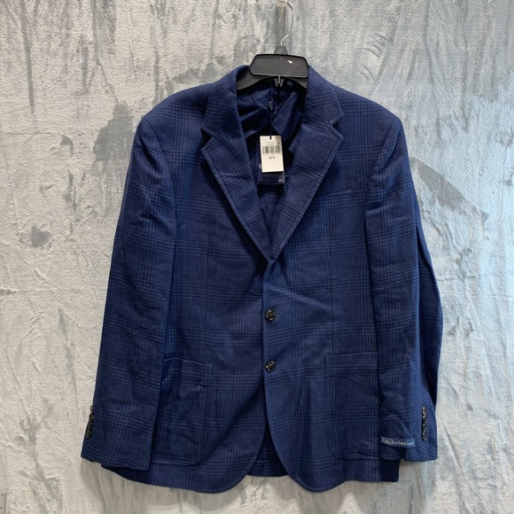 Polo Ralph Lauren Men's Blazer Tailored Glen Plaid Sport Coat Men 42R Navy Linen - Picture 2 of 15